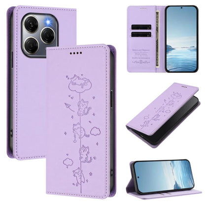 Cute Cats Embossed Magnetic RFID Vegan Leather Phone Case, For Tecno Spark 30 Pro 4G, For Tecno Spark 30 4G, For Tecno Spark Go 5G 2025 / Infinix Hot 60i 5G, For Tecno Spark 30C 4G, For Tecno Spark 20 Pro 5G, For Tecno Spark 10 Pro Magic Magenta       ...