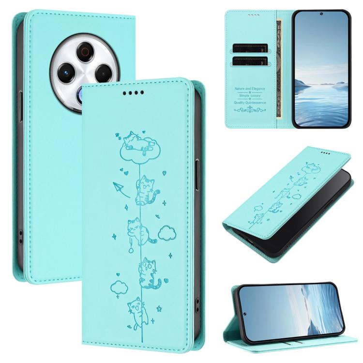 Cute Cats Embossed Magnetic RFID Vegan Leather Phone Case, For Tecno Spark 30 Pro 4G, For Tecno Spark 30 4G, For Tecno Spark Go 5G 2025 / Infinix Hot 60i 5G, For Tecno Spark 30C 4G, For Tecno Spark 20 Pro 5G, For Tecno Spark 10 Pro Magic Magenta       ...