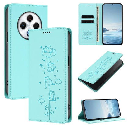Cute Cats Embossed Magnetic RFID Vegan Leather Phone Case, For Tecno Spark 30 Pro 4G, For Tecno Spark 30 4G, For Tecno Spark Go 5G 2025 / Infinix Hot 60i 5G, For Tecno Spark 30C 4G, For Tecno Spark 20 Pro 5G, For Tecno Spark 10 Pro Magic Magenta       ...