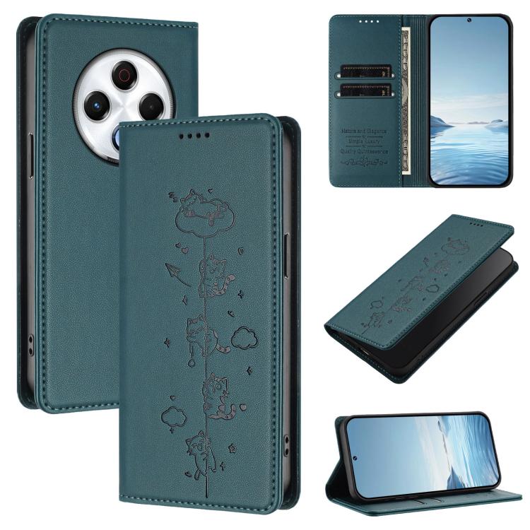 Cute Cats Embossed Magnetic RFID Vegan Leather Phone Case, For Tecno Spark 30 Pro 4G, For Tecno Spark 30 4G, For Tecno Spark Go 5G 2025 / Infinix Hot 60i 5G, For Tecno Spark 30C 4G, For Tecno Spark 20 Pro 5G, For Tecno Spark 10 Pro Magic Magenta       ...