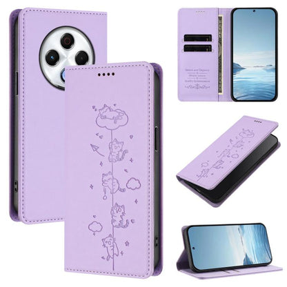 Cute Cats Embossed Magnetic RFID Vegan Leather Phone Case, For Tecno Spark 30 Pro 4G, For Tecno Spark 30 4G, For Tecno Spark Go 5G 2025 / Infinix Hot 60i 5G, For Tecno Spark 30C 4G, For Tecno Spark 20 Pro 5G, For Tecno Spark 10 Pro Magic Magenta       ...