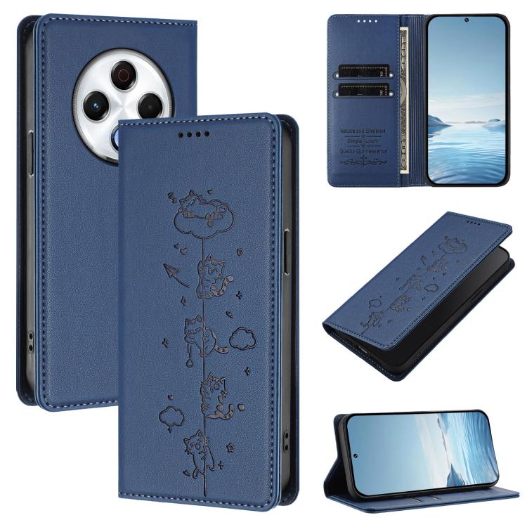 Cute Cats Embossed Magnetic RFID Vegan Leather Phone Case, For Tecno Spark 30 Pro 4G, For Tecno Spark 30 4G, For Tecno Spark Go 5G 2025 / Infinix Hot 60i 5G, For Tecno Spark 30C 4G, For Tecno Spark 20 Pro 5G, For Tecno Spark 10 Pro Magic Magenta       ...