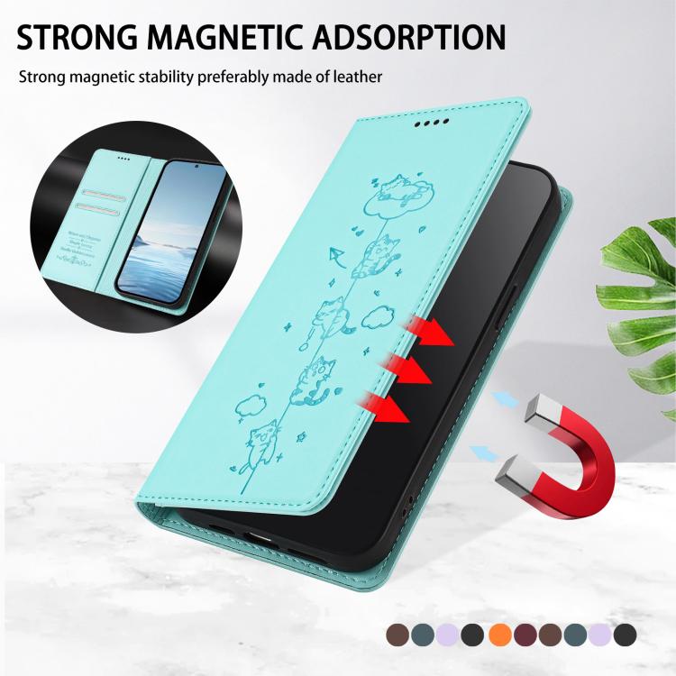 Cute Cats Embossed Magnetic RFID Vegan Leather Phone Case, For Tecno Spark 30 Pro 4G, For Tecno Spark 30 4G, For Tecno Spark Go 5G 2025 / Infinix Hot 60i 5G, For Tecno Spark 30C 4G, For Tecno Spark 20 Pro 5G, For Tecno Spark 10 Pro Magic Magenta       ...