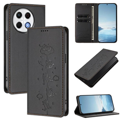 Cute Cats Embossed Magnetic RFID Vegan Leather Phone Case, For Tecno Spark 30 Pro 4G, For Tecno Spark 30 4G, For Tecno Spark Go 5G 2025 / Infinix Hot 60i 5G, For Tecno Spark 30C 4G, For Tecno Spark 20 Pro 5G, For Tecno Spark 10 Pro Magic Magenta       ...