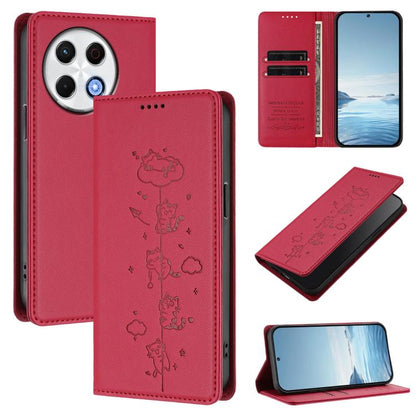 Cute Cats Embossed Magnetic RFID Vegan Leather Phone Case, For Tecno Spark 30 Pro 4G, For Tecno Spark 30 4G, For Tecno Spark Go 5G 2025 / Infinix Hot 60i 5G, For Tecno Spark 30C 4G, For Tecno Spark 20 Pro 5G, For Tecno Spark 10 Pro Magic Magenta       ...