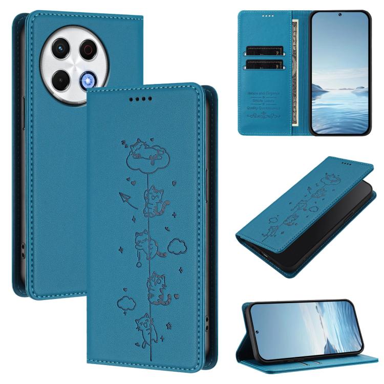 Cute Cats Embossed Magnetic RFID Vegan Leather Phone Case, For Tecno Spark 30 Pro 4G, For Tecno Spark 30 4G, For Tecno Spark Go 5G 2025 / Infinix Hot 60i 5G, For Tecno Spark 30C 4G, For Tecno Spark 20 Pro 5G, For Tecno Spark 10 Pro Magic Magenta       ...