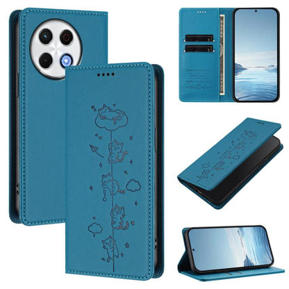 Cute Cats Embossed Magnetic RFID Vegan Leather Phone Case, For Tecno Spark 30 Pro 4G, For Tecno Spark 30 4G, For Tecno Spark Go 5G 2025 / Infinix Hot 60i 5G, For Tecno Spark 30C 4G, For Tecno Spark 20 Pro 5G, For Tecno Spark 10 Pro Magic Magenta       ...