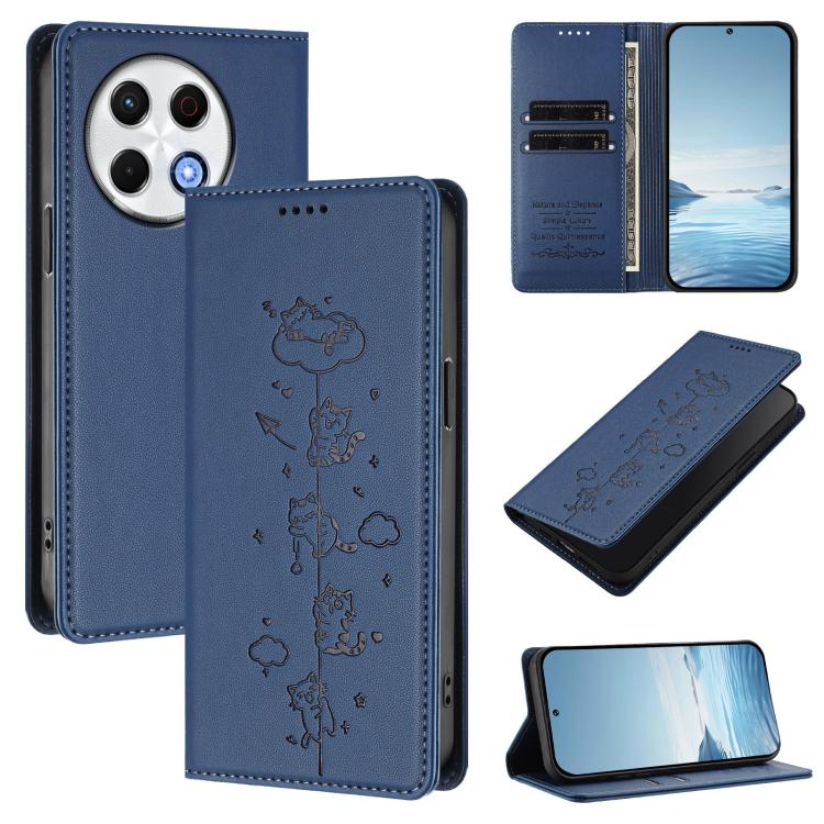 Cute Cats Embossed Magnetic RFID Vegan Leather Phone Case, For Tecno Spark 30 Pro 4G, For Tecno Spark 30 4G, For Tecno Spark Go 5G 2025 / Infinix Hot 60i 5G, For Tecno Spark 30C 4G, For Tecno Spark 20 Pro 5G, For Tecno Spark 10 Pro Magic Magenta       ...