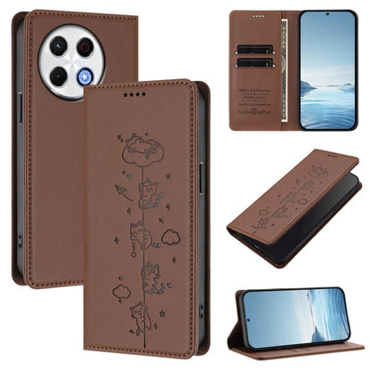 Cute Cats Embossed Magnetic RFID Vegan Leather Phone Case, For Tecno Spark 30 Pro 4G, For Tecno Spark 30 4G, For Tecno Spark Go 5G 2025 / Infinix Hot 60i 5G, For Tecno Spark 30C 4G, For Tecno Spark 20 Pro 5G, For Tecno Spark 10 Pro Magic Magenta       ...