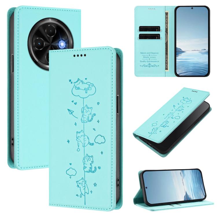 Cute Cats Embossed Magnetic RFID Vegan Leather Phone Case, For Tecno Spark 30 Pro 4G, For Tecno Spark 30 4G, For Tecno Spark Go 5G 2025 / Infinix Hot 60i 5G, For Tecno Spark 30C 4G, For Tecno Spark 20 Pro 5G, For Tecno Spark 10 Pro Magic Magenta       ...