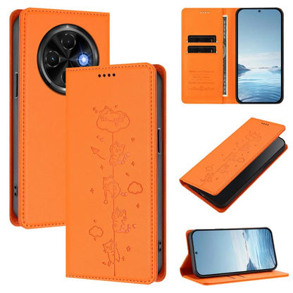 Cute Cats Embossed Magnetic RFID Vegan Leather Phone Case, For Tecno Spark 30 Pro 4G, For Tecno Spark 30 4G, For Tecno Spark Go 5G 2025 / Infinix Hot 60i 5G, For Tecno Spark 30C 4G, For Tecno Spark 20 Pro 5G, For Tecno Spark 10 Pro Magic Magenta       ...