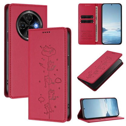 Cute Cats Embossed Magnetic RFID Vegan Leather Phone Case, For Tecno Spark 30 Pro 4G, For Tecno Spark 30 4G, For Tecno Spark Go 5G 2025 / Infinix Hot 60i 5G, For Tecno Spark 30C 4G, For Tecno Spark 20 Pro 5G, For Tecno Spark 10 Pro Magic Magenta       ...