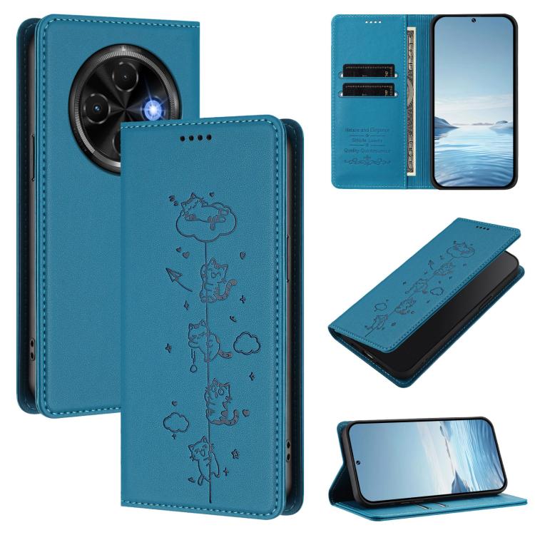 Cute Cats Embossed Magnetic RFID Vegan Leather Phone Case, For Tecno Spark 30 Pro 4G, For Tecno Spark 30 4G, For Tecno Spark Go 5G 2025 / Infinix Hot 60i 5G, For Tecno Spark 30C 4G, For Tecno Spark 20 Pro 5G, For Tecno Spark 10 Pro Magic Magenta       ...