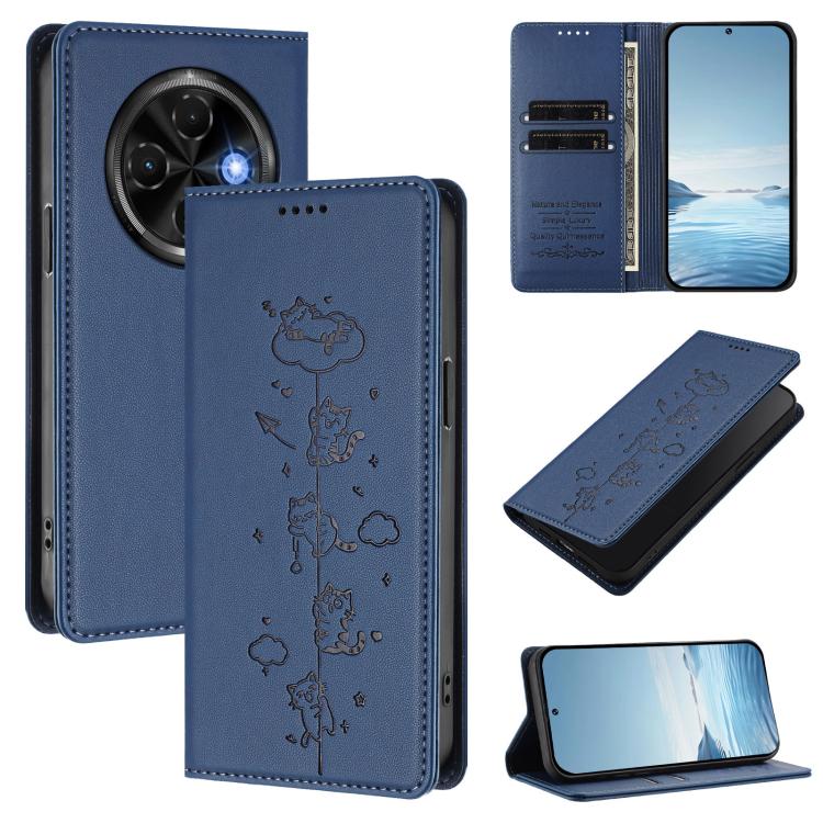 Cute Cats Embossed Magnetic RFID Vegan Leather Phone Case, For Tecno Spark 30 Pro 4G, For Tecno Spark 30 4G, For Tecno Spark Go 5G 2025 / Infinix Hot 60i 5G, For Tecno Spark 30C 4G, For Tecno Spark 20 Pro 5G, For Tecno Spark 10 Pro Magic Magenta       ...