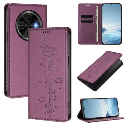 Cute Cats Embossed Magnetic RFID Vegan Leather Phone Case, For Tecno Spark 30 Pro 4G, For Tecno Spark 30 4G, For Tecno Spark Go 5G 2025 / Infinix Hot 60i 5G, For Tecno Spark 30C 4G, For Tecno Spark 20 Pro 5G, For Tecno Spark 10 Pro Magic Magenta       ...