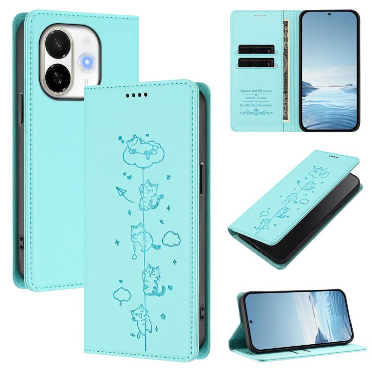 Cute Cats Embossed Magnetic RFID Vegan Leather Phone Case, For Tecno Spark 40 4G, For Tecno Pova 7 Ultra 5G, For Tecno Spark Go 1S / Go 1, For Tecno Camon 40 Pro 4G, For Tecno Camon 40 Premier, For Tecno Camon 40 4G, For Tecno Spark 30C 5G / Pop 9 5G  ...