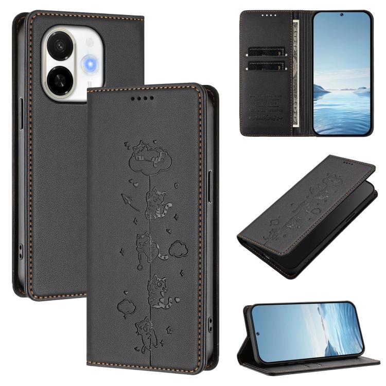 Cute Cats Embossed Magnetic RFID Vegan Leather Phone Case, For Tecno Spark 40 4G, For Tecno Pova 7 Ultra 5G, For Tecno Spark Go 1S / Go 1, For Tecno Camon 40 Pro 4G, For Tecno Camon 40 Premier, For Tecno Camon 40 4G, For Tecno Spark 30C 5G / Pop 9 5G  ...