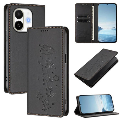 Cute Cats Embossed Magnetic RFID Vegan Leather Phone Case, For Tecno Spark 40 4G, For Tecno Pova 7 Ultra 5G, For Tecno Spark Go 1S / Go 1, For Tecno Camon 40 Pro 4G, For Tecno Camon 40 Premier, For Tecno Camon 40 4G, For Tecno Spark 30C 5G / Pop 9 5G  ...
