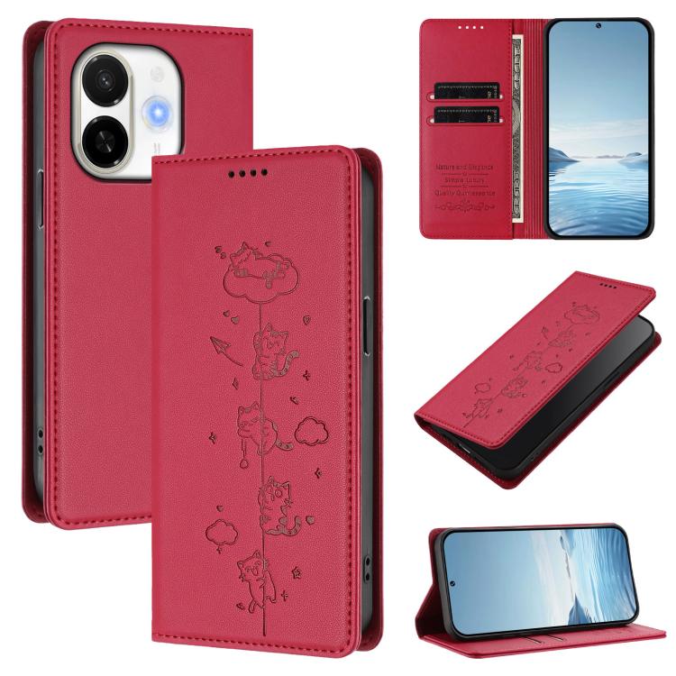 Cute Cats Embossed Magnetic RFID Vegan Leather Phone Case, For Tecno Spark 40 4G, For Tecno Pova 7 Ultra 5G, For Tecno Spark Go 1S / Go 1, For Tecno Camon 40 Pro 4G, For Tecno Camon 40 Premier, For Tecno Camon 40 4G, For Tecno Spark 30C 5G / Pop 9 5G  ...