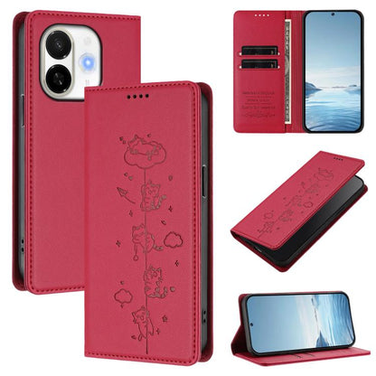 Cute Cats Embossed Magnetic RFID Vegan Leather Phone Case, For Tecno Spark 40 4G, For Tecno Pova 7 Ultra 5G, For Tecno Spark Go 1S / Go 1, For Tecno Camon 40 Pro 4G, For Tecno Camon 40 Premier, For Tecno Camon 40 4G, For Tecno Spark 30C 5G / Pop 9 5G  ...
