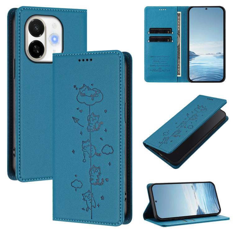 Cute Cats Embossed Magnetic RFID Vegan Leather Phone Case, For Tecno Spark 40 4G, For Tecno Pova 7 Ultra 5G, For Tecno Spark Go 1S / Go 1, For Tecno Camon 40 Pro 4G, For Tecno Camon 40 Premier, For Tecno Camon 40 4G, For Tecno Spark 30C 5G / Pop 9 5G  ...