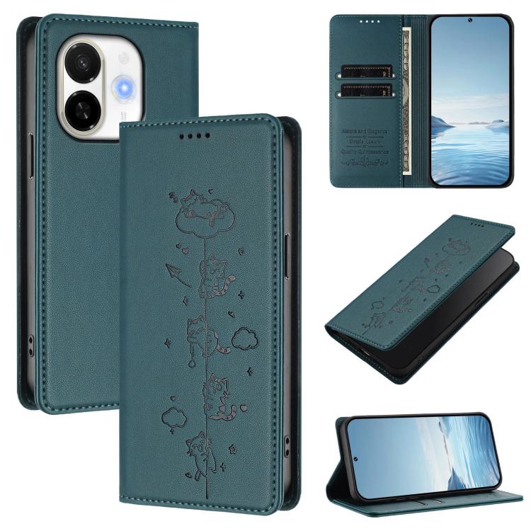 Cute Cats Embossed Magnetic RFID Vegan Leather Phone Case, For Tecno Spark 40 4G, For Tecno Pova 7 Ultra 5G, For Tecno Spark Go 1S / Go 1, For Tecno Camon 40 Pro 4G, For Tecno Camon 40 Premier, For Tecno Camon 40 4G, For Tecno Spark 30C 5G / Pop 9 5G  ...