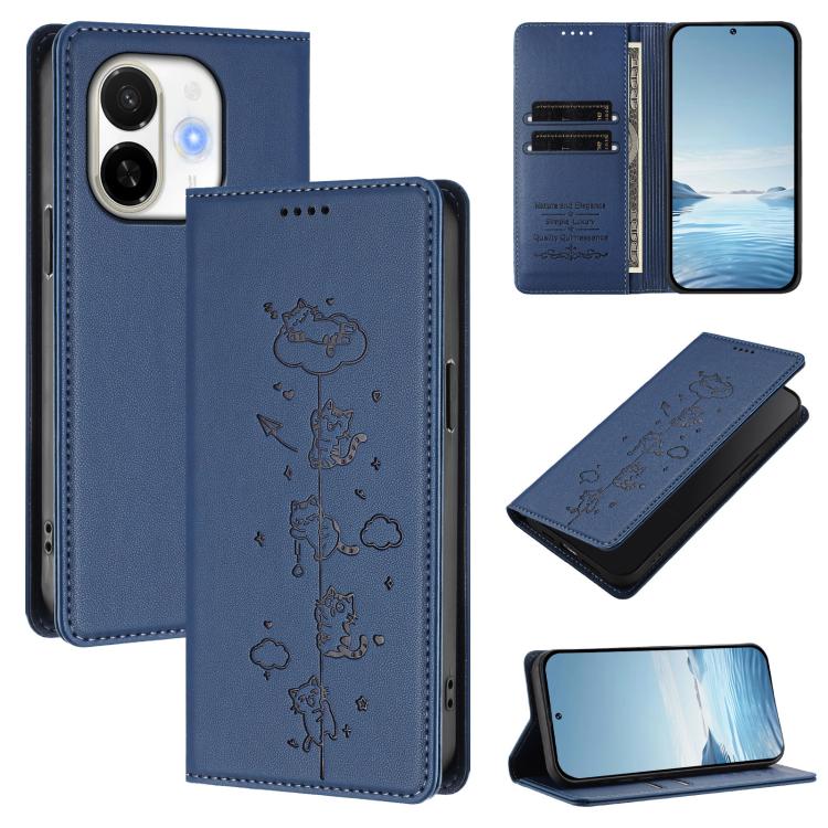 Cute Cats Embossed Magnetic RFID Vegan Leather Phone Case, For Tecno Spark 40 4G, For Tecno Pova 7 Ultra 5G, For Tecno Spark Go 1S / Go 1, For Tecno Camon 40 Pro 4G, For Tecno Camon 40 Premier, For Tecno Camon 40 4G, For Tecno Spark 30C 5G / Pop 9 5G  ...