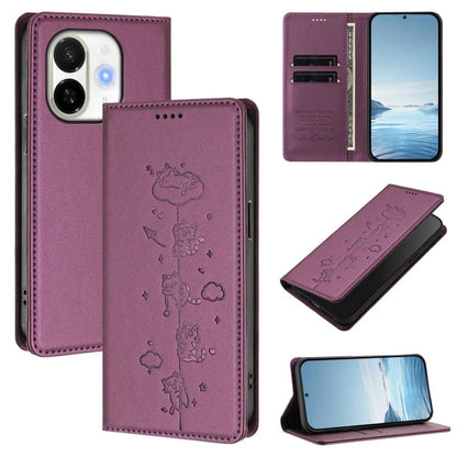 Cute Cats Embossed Magnetic RFID Vegan Leather Phone Case, For Tecno Spark 40 4G, For Tecno Pova 7 Ultra 5G, For Tecno Spark Go 1S / Go 1, For Tecno Camon 40 Pro 4G, For Tecno Camon 40 Premier, For Tecno Camon 40 4G, For Tecno Spark 30C 5G / Pop 9 5G  ...