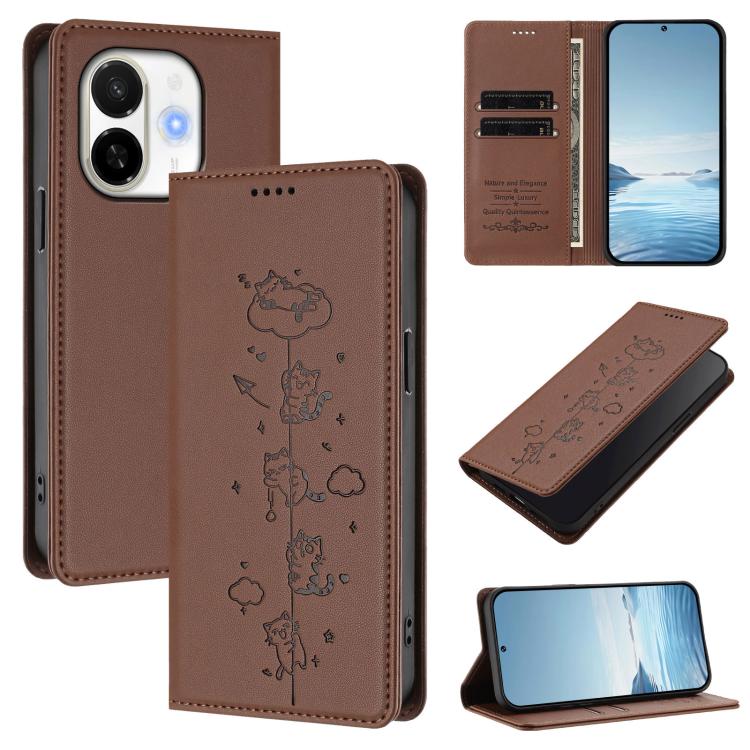 Cute Cats Embossed Magnetic RFID Vegan Leather Phone Case, For Tecno Spark 40 4G, For Tecno Pova 7 Ultra 5G, For Tecno Spark Go 1S / Go 1, For Tecno Camon 40 Pro 4G, For Tecno Camon 40 Premier, For Tecno Camon 40 4G, For Tecno Spark 30C 5G / Pop 9 5G  ...