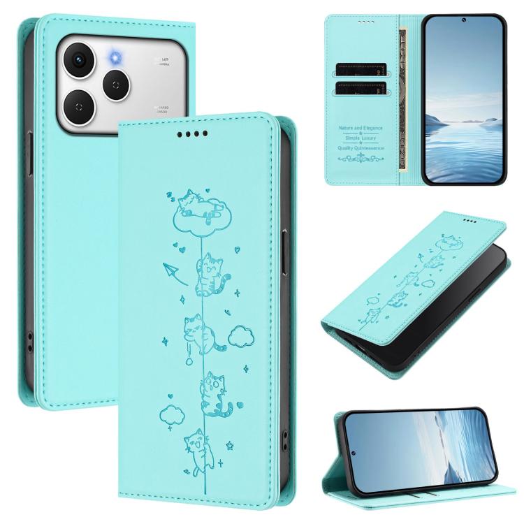 Cute Cats Embossed Magnetic RFID Vegan Leather Phone Case, For Tecno Spark 40 4G, For Tecno Pova 7 Ultra 5G, For Tecno Spark Go 1S / Go 1, For Tecno Camon 40 Pro 4G, For Tecno Camon 40 Premier, For Tecno Camon 40 4G, For Tecno Spark 30C 5G / Pop 9 5G  ...