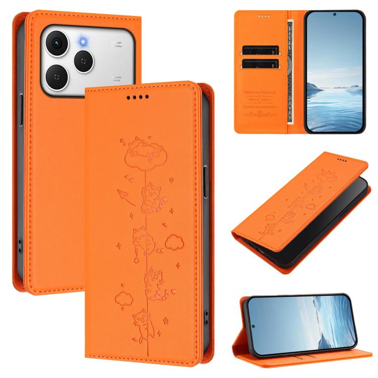 Cute Cats Embossed Magnetic RFID Vegan Leather Phone Case, For Tecno Spark 40 4G, For Tecno Pova 7 Ultra 5G, For Tecno Spark Go 1S / Go 1, For Tecno Camon 40 Pro 4G, For Tecno Camon 40 Premier, For Tecno Camon 40 4G, For Tecno Spark 30C 5G / Pop 9 5G  ...