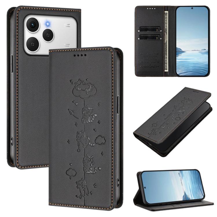 Cute Cats Embossed Magnetic RFID Vegan Leather Phone Case, For Tecno Spark 40 4G, For Tecno Pova 7 Ultra 5G, For Tecno Spark Go 1S / Go 1, For Tecno Camon 40 Pro 4G, For Tecno Camon 40 Premier, For Tecno Camon 40 4G, For Tecno Spark 30C 5G / Pop 9 5G  ...