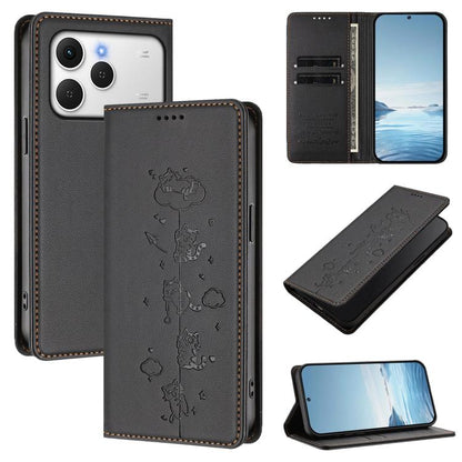 Cute Cats Embossed Magnetic RFID Vegan Leather Phone Case, For Tecno Spark 40 4G, For Tecno Pova 7 Ultra 5G, For Tecno Spark Go 1S / Go 1, For Tecno Camon 40 Pro 4G, For Tecno Camon 40 Premier, For Tecno Camon 40 4G, For Tecno Spark 30C 5G / Pop 9 5G  ...