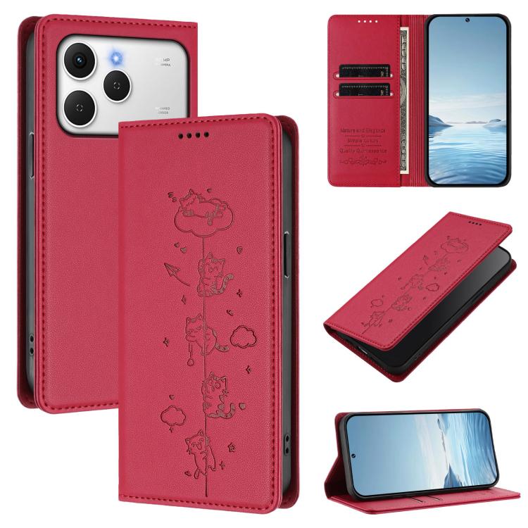 Cute Cats Embossed Magnetic RFID Vegan Leather Phone Case, For Tecno Spark 40 4G, For Tecno Pova 7 Ultra 5G, For Tecno Spark Go 1S / Go 1, For Tecno Camon 40 Pro 4G, For Tecno Camon 40 Premier, For Tecno Camon 40 4G, For Tecno Spark 30C 5G / Pop 9 5G  ...