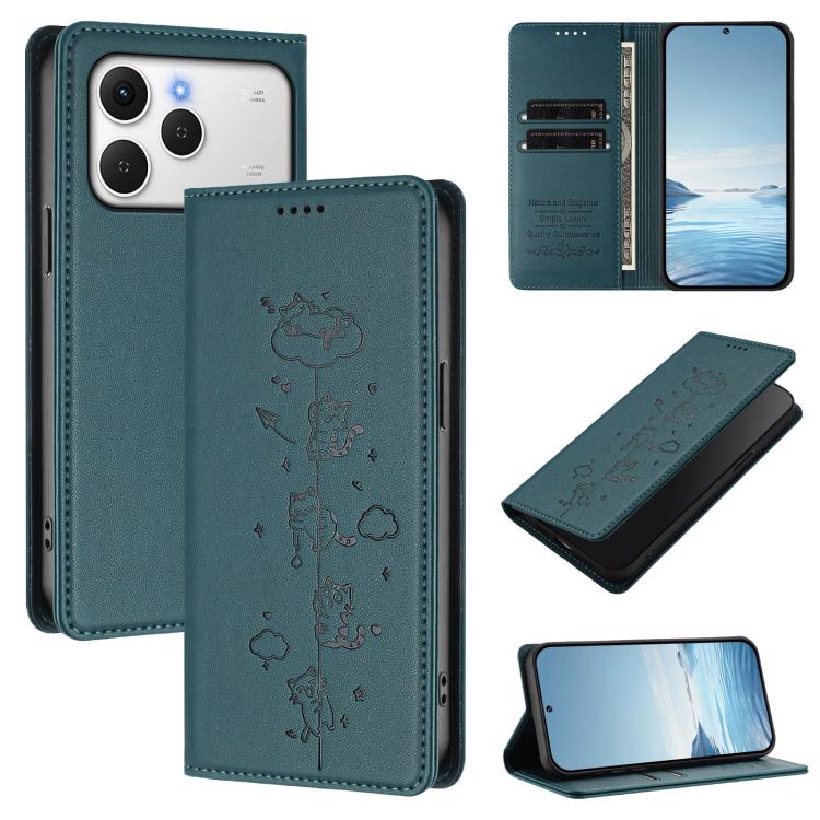 Cute Cats Embossed Magnetic RFID Vegan Leather Phone Case, For Tecno Spark 40 4G, For Tecno Pova 7 Ultra 5G, For Tecno Spark Go 1S / Go 1, For Tecno Camon 40 Pro 4G, For Tecno Camon 40 Premier, For Tecno Camon 40 4G, For Tecno Spark 30C 5G / Pop 9 5G  ...