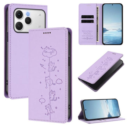 Cute Cats Embossed Magnetic RFID Vegan Leather Phone Case, For Tecno Spark 40 4G, For Tecno Pova 7 Ultra 5G, For Tecno Spark Go 1S / Go 1, For Tecno Camon 40 Pro 4G, For Tecno Camon 40 Premier, For Tecno Camon 40 4G, For Tecno Spark 30C 5G / Pop 9 5G  ...
