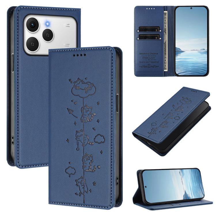 Cute Cats Embossed Magnetic RFID Vegan Leather Phone Case, For Tecno Spark 40 4G, For Tecno Pova 7 Ultra 5G, For Tecno Spark Go 1S / Go 1, For Tecno Camon 40 Pro 4G, For Tecno Camon 40 Premier, For Tecno Camon 40 4G, For Tecno Spark 30C 5G / Pop 9 5G  ...
