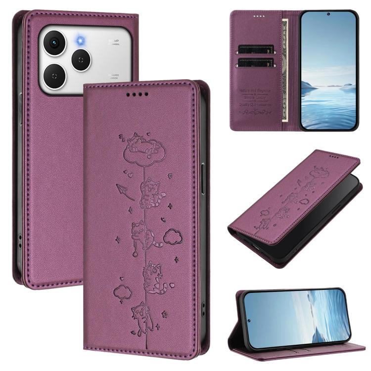 Cute Cats Embossed Magnetic RFID Vegan Leather Phone Case, For Tecno Spark 40 4G, For Tecno Pova 7 Ultra 5G, For Tecno Spark Go 1S / Go 1, For Tecno Camon 40 Pro 4G, For Tecno Camon 40 Premier, For Tecno Camon 40 4G, For Tecno Spark 30C 5G / Pop 9 5G  ...