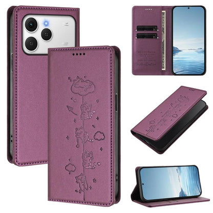 Cute Cats Embossed Magnetic RFID Vegan Leather Phone Case, For Tecno Spark 40 4G, For Tecno Pova 7 Ultra 5G, For Tecno Spark Go 1S / Go 1, For Tecno Camon 40 Pro 4G, For Tecno Camon 40 Premier, For Tecno Camon 40 4G, For Tecno Spark 30C 5G / Pop 9 5G  ...