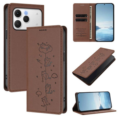 Cute Cats Embossed Magnetic RFID Vegan Leather Phone Case, For Tecno Spark 40 4G, For Tecno Pova 7 Ultra 5G, For Tecno Spark Go 1S / Go 1, For Tecno Camon 40 Pro 4G, For Tecno Camon 40 Premier, For Tecno Camon 40 4G, For Tecno Spark 30C 5G / Pop 9 5G  ...