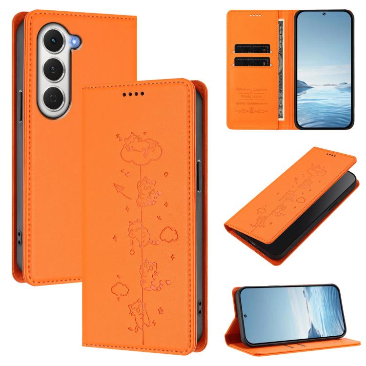 Cute Cats Embossed Magnetic RFID Vegan Leather Phone Case, For Tecno Camon 50 Pro 4G, For Tecno Camon 50 4G, For Tecno Pova Slim 5G / Spark Slim 4G, For Tecno Spark 40C, For Tecno Pova 7 Pro 5G, For Tecno Pova 7 5G, For Tecno Pop 10 / Infinix Smart 10 ...