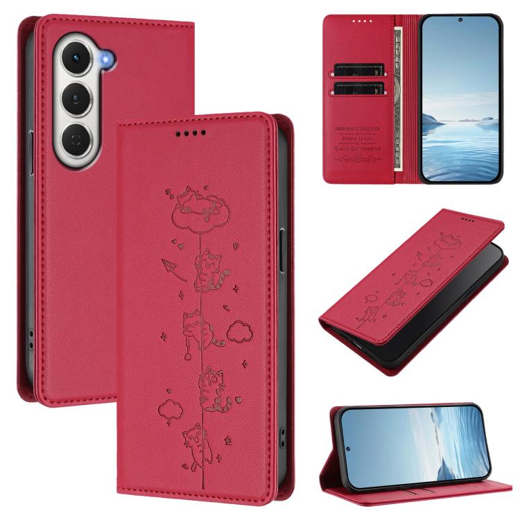 Cute Cats Embossed Magnetic RFID Vegan Leather Phone Case, For Tecno Camon 50 Pro 4G, For Tecno Camon 50 4G, For Tecno Pova Slim 5G / Spark Slim 4G, For Tecno Spark 40C, For Tecno Pova 7 Pro 5G, For Tecno Pova 7 5G, For Tecno Pop 10 / Infinix Smart 10 ...