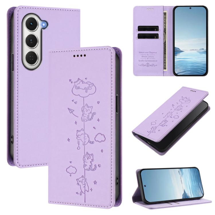 Cute Cats Embossed Magnetic RFID Vegan Leather Phone Case, For Tecno Camon 50 Pro 4G, For Tecno Camon 50 4G, For Tecno Pova Slim 5G / Spark Slim 4G, For Tecno Spark 40C, For Tecno Pova 7 Pro 5G, For Tecno Pova 7 5G, For Tecno Pop 10 / Infinix Smart 10 ...