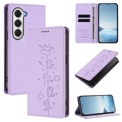 Cute Cats Embossed Magnetic RFID Vegan Leather Phone Case, For Tecno Camon 50 Pro 4G, For Tecno Camon 50 4G, For Tecno Pova Slim 5G / Spark Slim 4G, For Tecno Spark 40C, For Tecno Pova 7 Pro 5G, For Tecno Pova 7 5G, For Tecno Pop 10 / Infinix Smart 10 ...