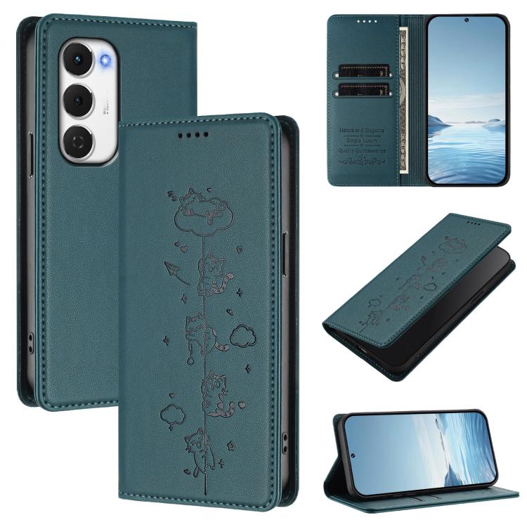 Cute Cats Embossed Magnetic RFID Vegan Leather Phone Case, For Tecno Camon 50 Pro 4G, For Tecno Camon 50 4G, For Tecno Pova Slim 5G / Spark Slim 4G, For Tecno Spark 40C, For Tecno Pova 7 Pro 5G, For Tecno Pova 7 5G, For Tecno Pop 10 / Infinix Smart 10 ...