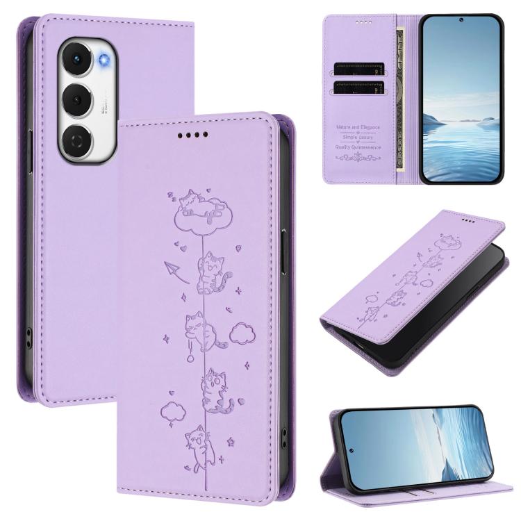 Cute Cats Embossed Magnetic RFID Vegan Leather Phone Case, For Tecno Camon 50 Pro 4G, For Tecno Camon 50 4G, For Tecno Pova Slim 5G / Spark Slim 4G, For Tecno Spark 40C, For Tecno Pova 7 Pro 5G, For Tecno Pova 7 5G, For Tecno Pop 10 / Infinix Smart 10 ...