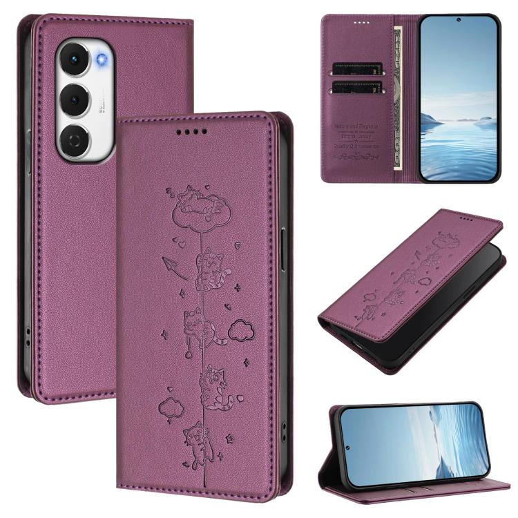 Cute Cats Embossed Magnetic RFID Vegan Leather Phone Case, For Tecno Camon 50 Pro 4G, For Tecno Camon 50 4G, For Tecno Pova Slim 5G / Spark Slim 4G, For Tecno Spark 40C, For Tecno Pova 7 Pro 5G, For Tecno Pova 7 5G, For Tecno Pop 10 / Infinix Smart 10 ...