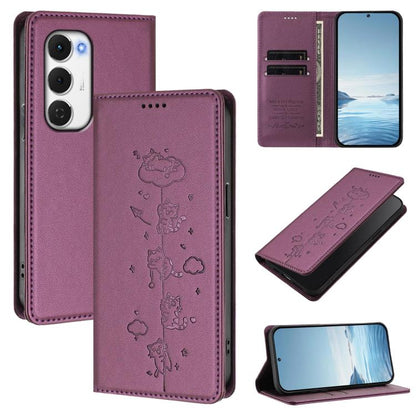 Cute Cats Embossed Magnetic RFID Vegan Leather Phone Case, For Tecno Camon 50 Pro 4G, For Tecno Camon 50 4G, For Tecno Pova Slim 5G / Spark Slim 4G, For Tecno Spark 40C, For Tecno Pova 7 Pro 5G, For Tecno Pova 7 5G, For Tecno Pop 10 / Infinix Smart 10 ...