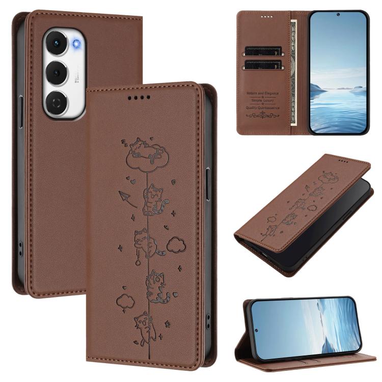 Cute Cats Embossed Magnetic RFID Vegan Leather Phone Case, For Tecno Camon 50 Pro 4G, For Tecno Camon 50 4G, For Tecno Pova Slim 5G / Spark Slim 4G, For Tecno Spark 40C, For Tecno Pova 7 Pro 5G, For Tecno Pova 7 5G, For Tecno Pop 10 / Infinix Smart 10 ...