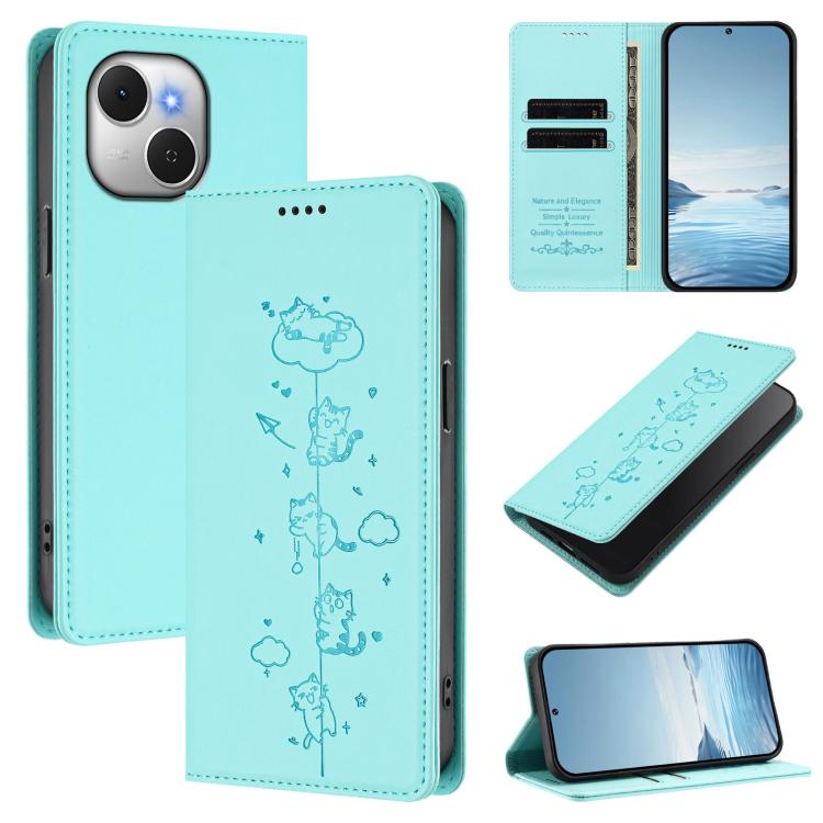 Cute Cats Embossed Magnetic RFID Vegan Leather Phone Case, For Tecno Camon 50 Pro 4G, For Tecno Camon 50 4G, For Tecno Pova Slim 5G / Spark Slim 4G, For Tecno Spark 40C, For Tecno Pova 7 Pro 5G, For Tecno Pova 7 5G, For Tecno Pop 10 / Infinix Smart 10 ...